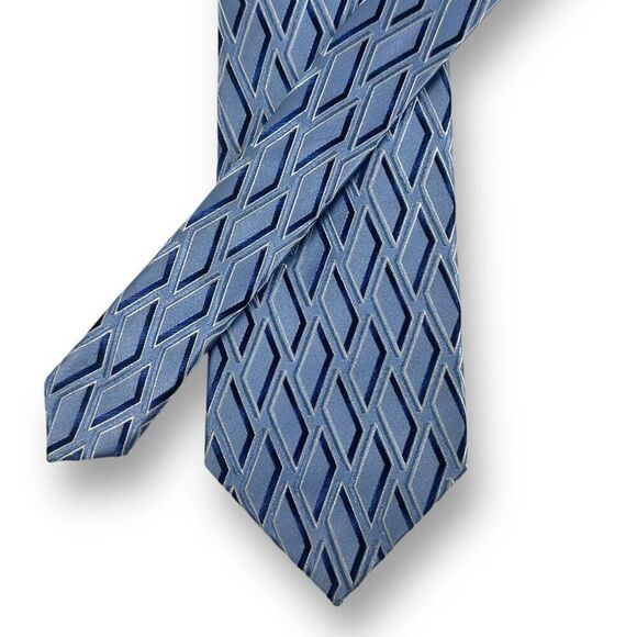 Geoffrey Beene Men's 100% Silk Neck Tie Blue 3D Geometric Grid Pattern New - Picture 1 of 5